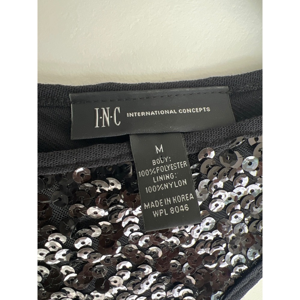 INC Sexy Black Sequin V-Neck Mini Dress Sleeveless Medium Retro Party Dance - Picture 2 of 6